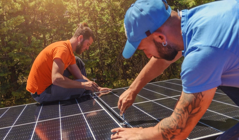 Solar Dallas Pro solar repair specialist fixing damaged solar panel system on residential rooftop in Dallas TX